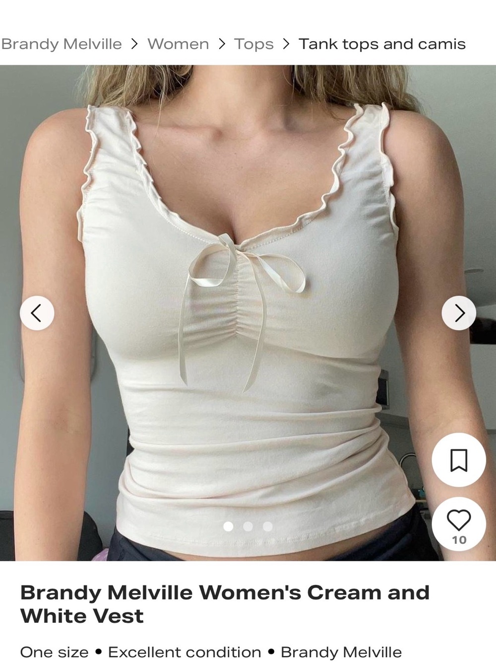 Brandy Melville Cream Ruffle-Trim Camisole with Front Tie